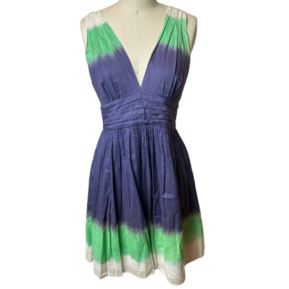La Rok Blue Green Sleeveless Sequin Pleated Space Dye Dress Women's Size M